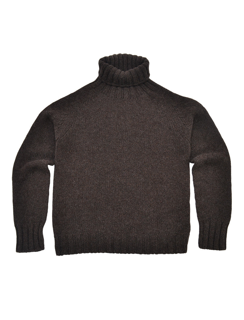 Dark brown turtleneck sweater on a white background