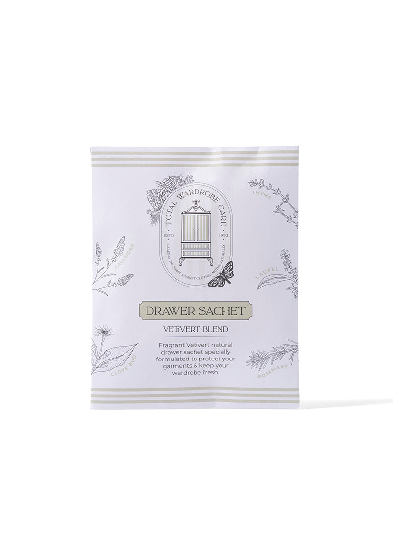 Anti moth drawer sachet with floral design on a white background