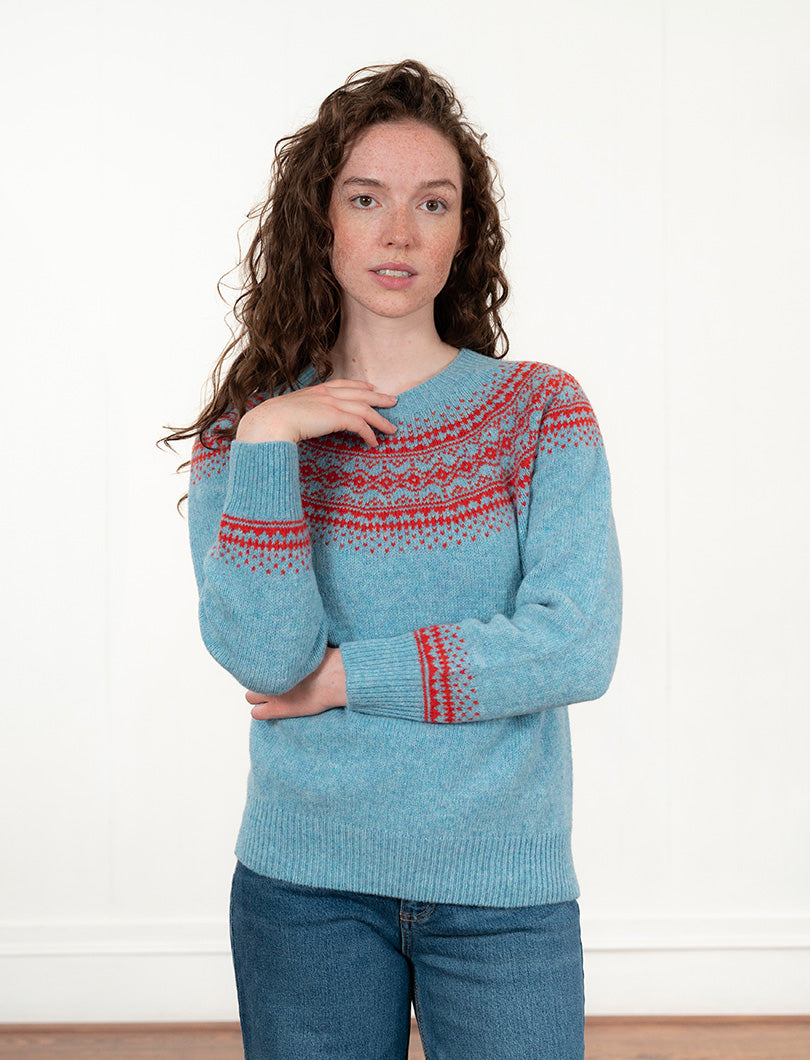 Womens Aviemore Yoke Fair Isle Jumper - Duck Egg