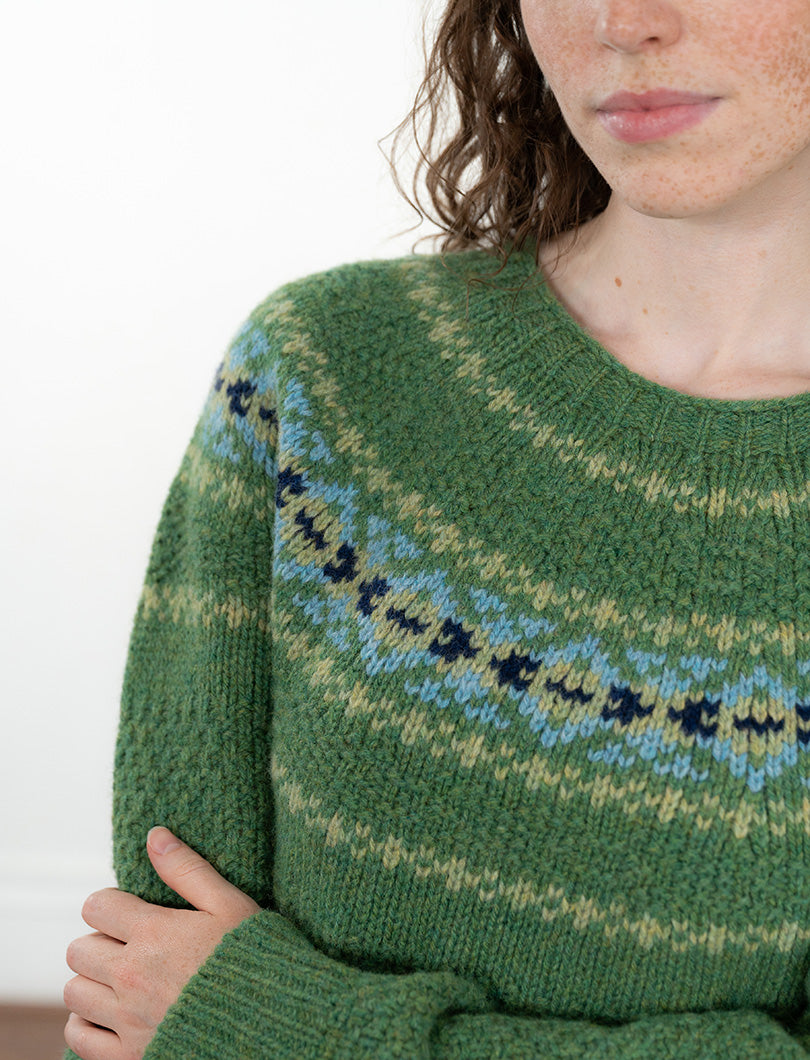 Womens Chunky Etive Yoke Fair Isle Jumper - Green