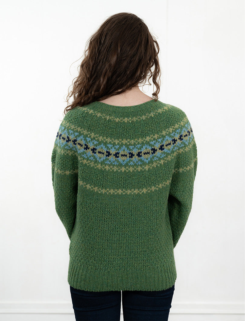 Womens Chunky Etive Yoke Fair Isle Jumper - Green