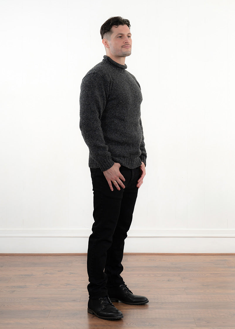 Mens Chunky Roll Neck Jumper - Mid Grey