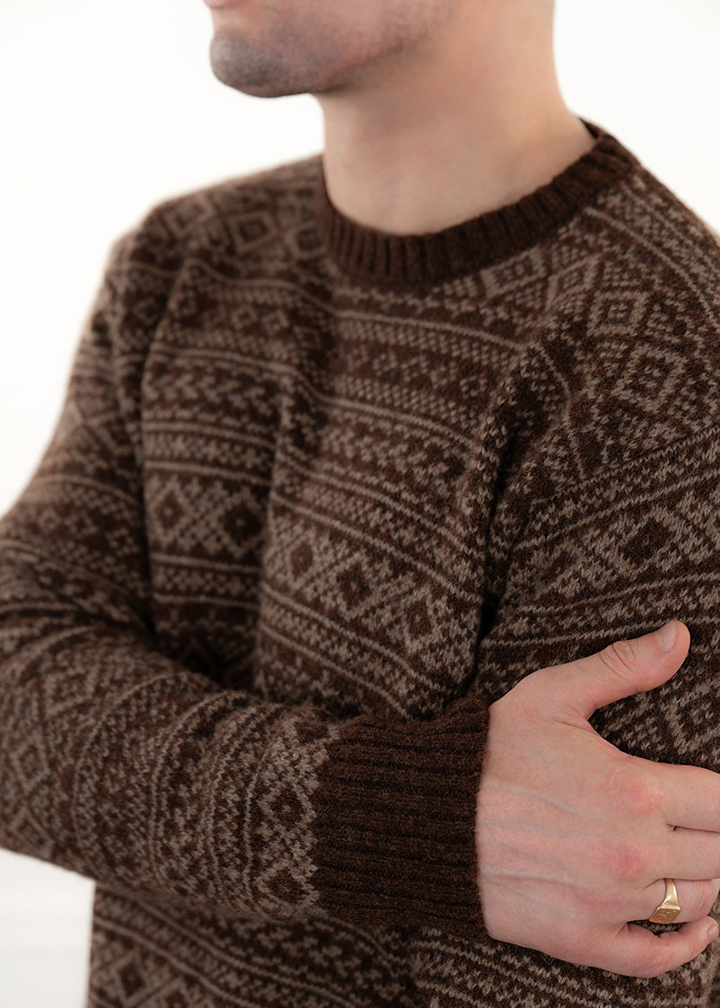 Mens Fair isle Conan Jumper - Coffee