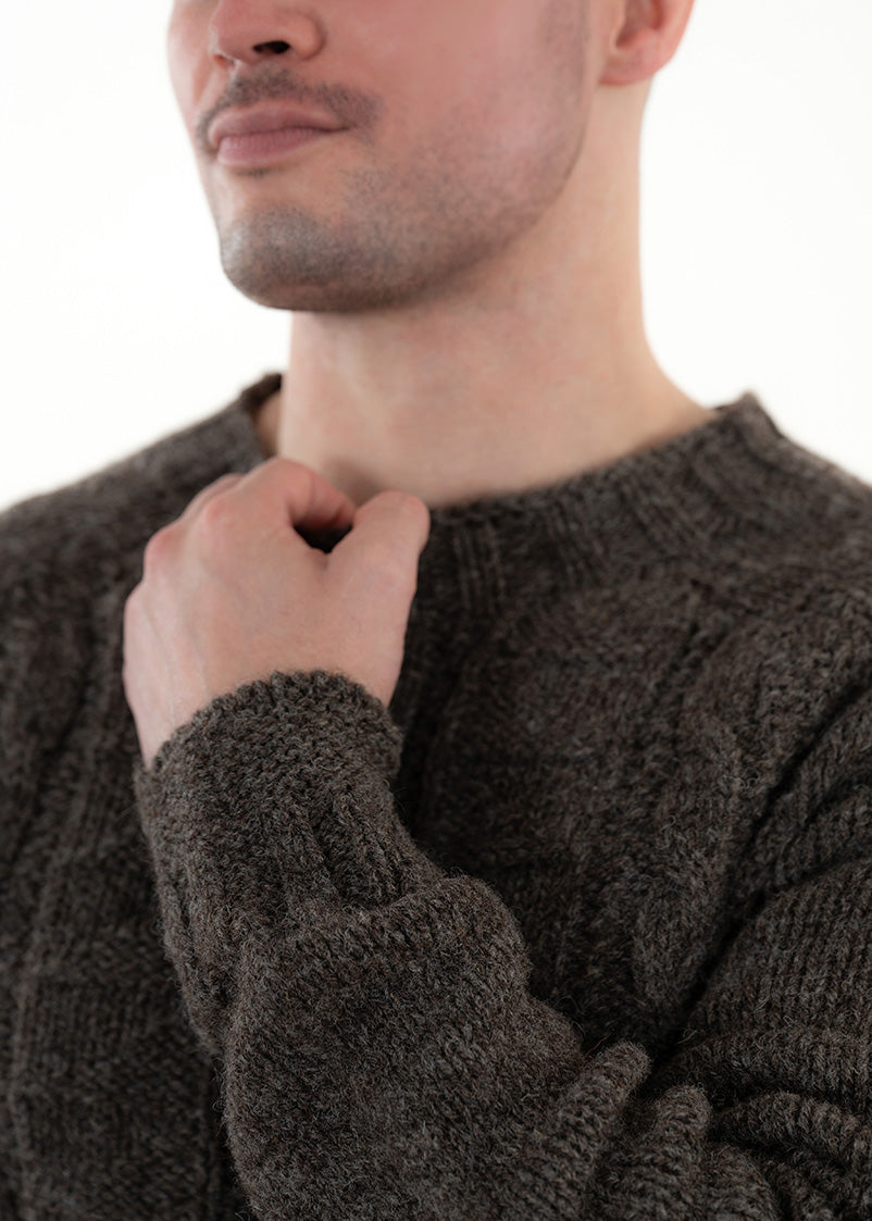 Mens Natural Gansey Jumper - undyed mid brown