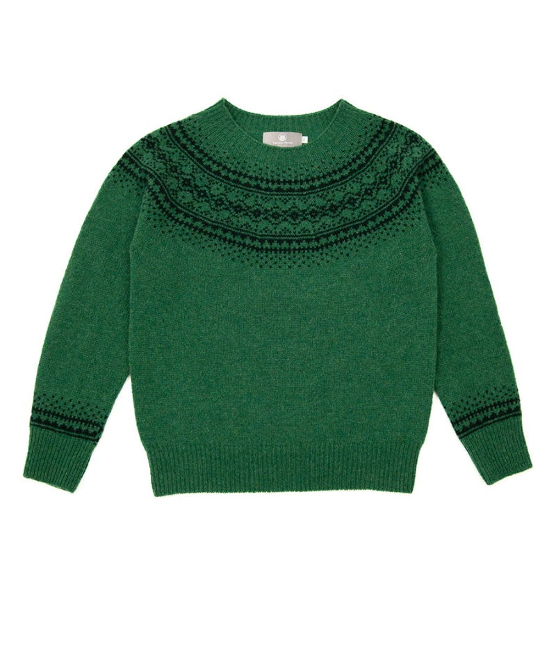 Aviemore yoke fair isle jumper in emerald pixie green