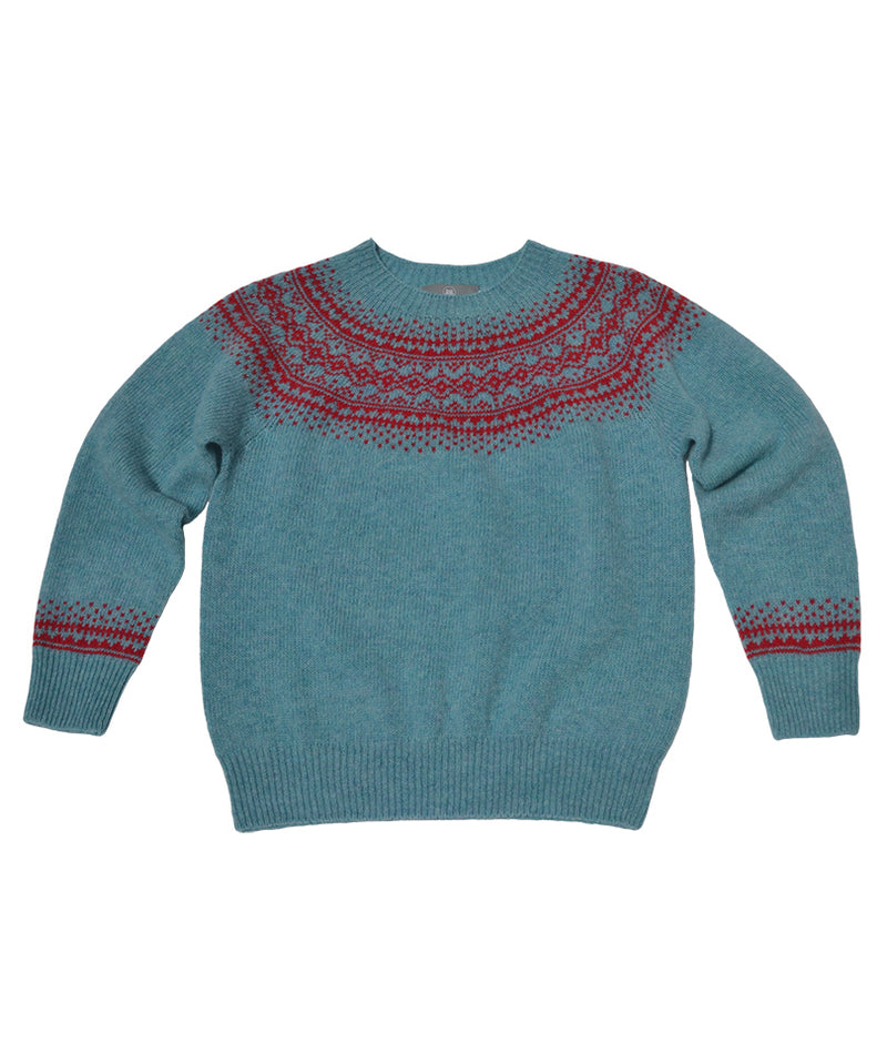 duck egg Aviemore fair isle jumper red