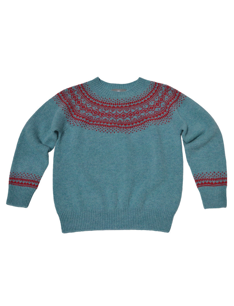 duck egg Aviemore fair isle jumper red