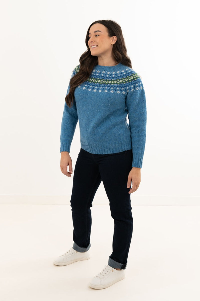 sky blue fair isle jumper sweater womens croft yoke wool