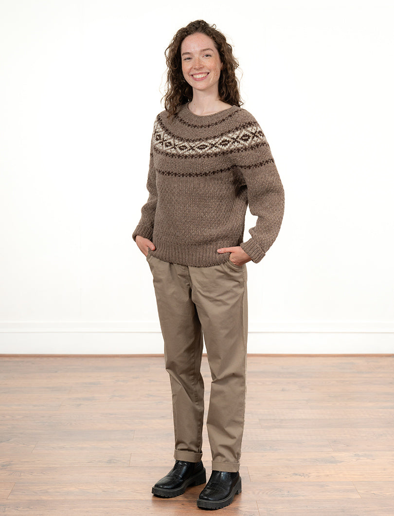 Womens Chunky Etive Yoke Fair Isle Jumper - Mocha