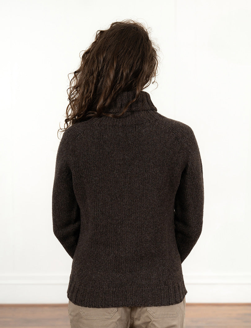 Womens Chunky Geelong Superfine Lambswool Polo Neck Jumper - Chocolate Brown