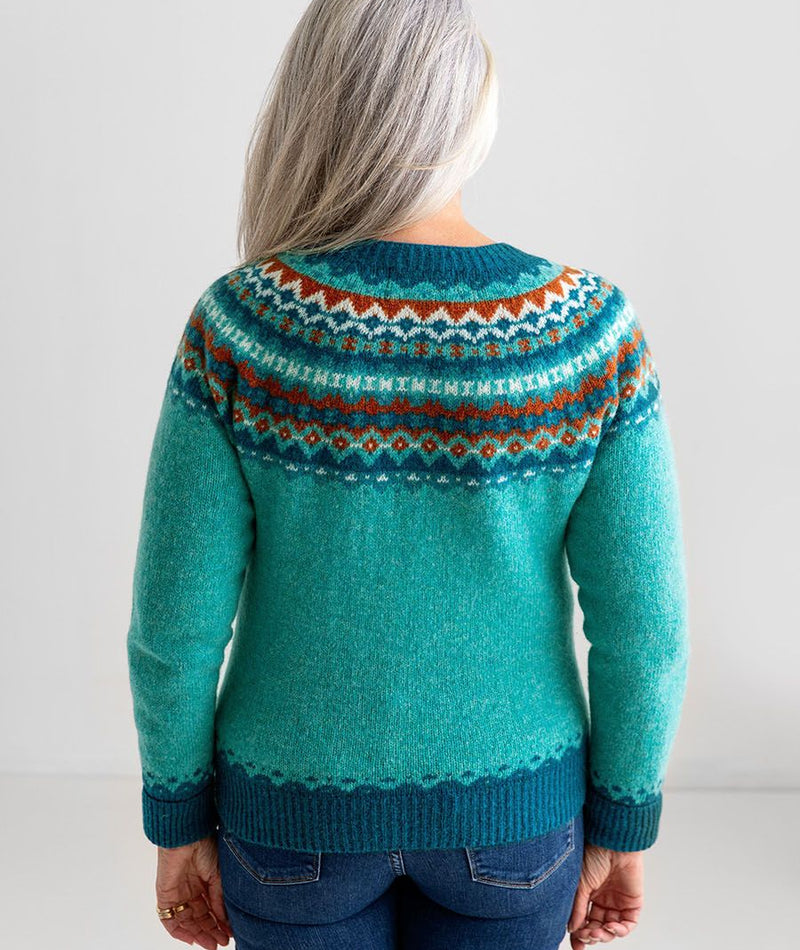 womens fair isle wool cardigan aqua crathie sweater