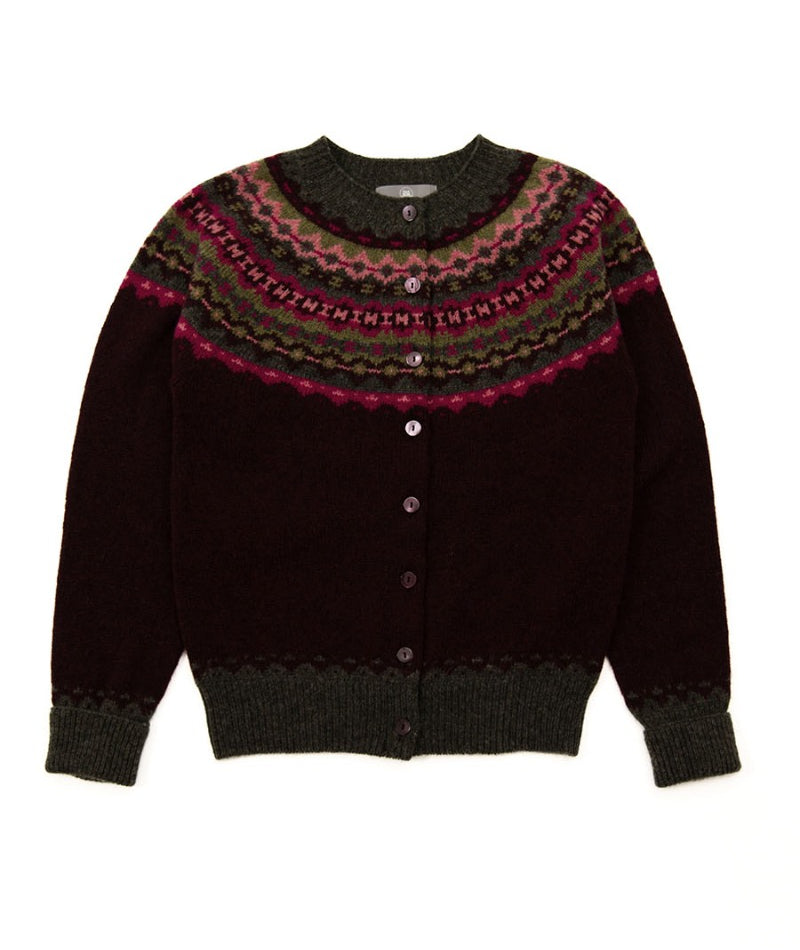 crathie fair isle cardigan burgundy