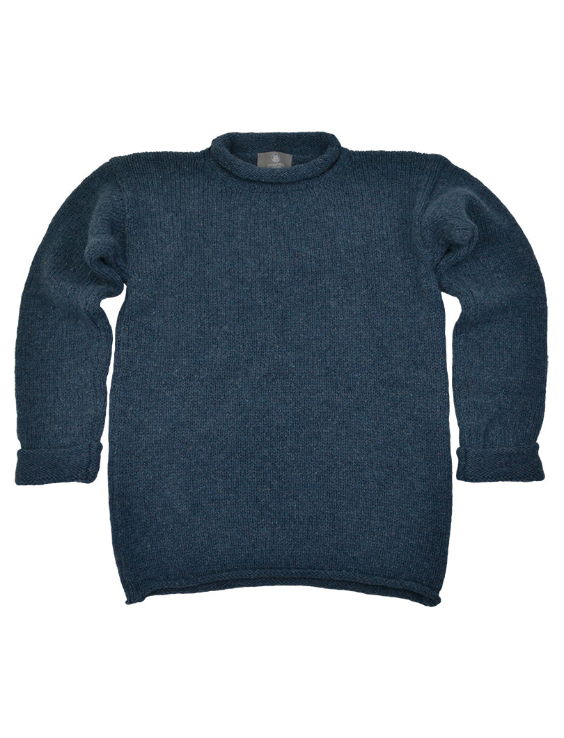 denim blue wool jumper with chunky cuffs