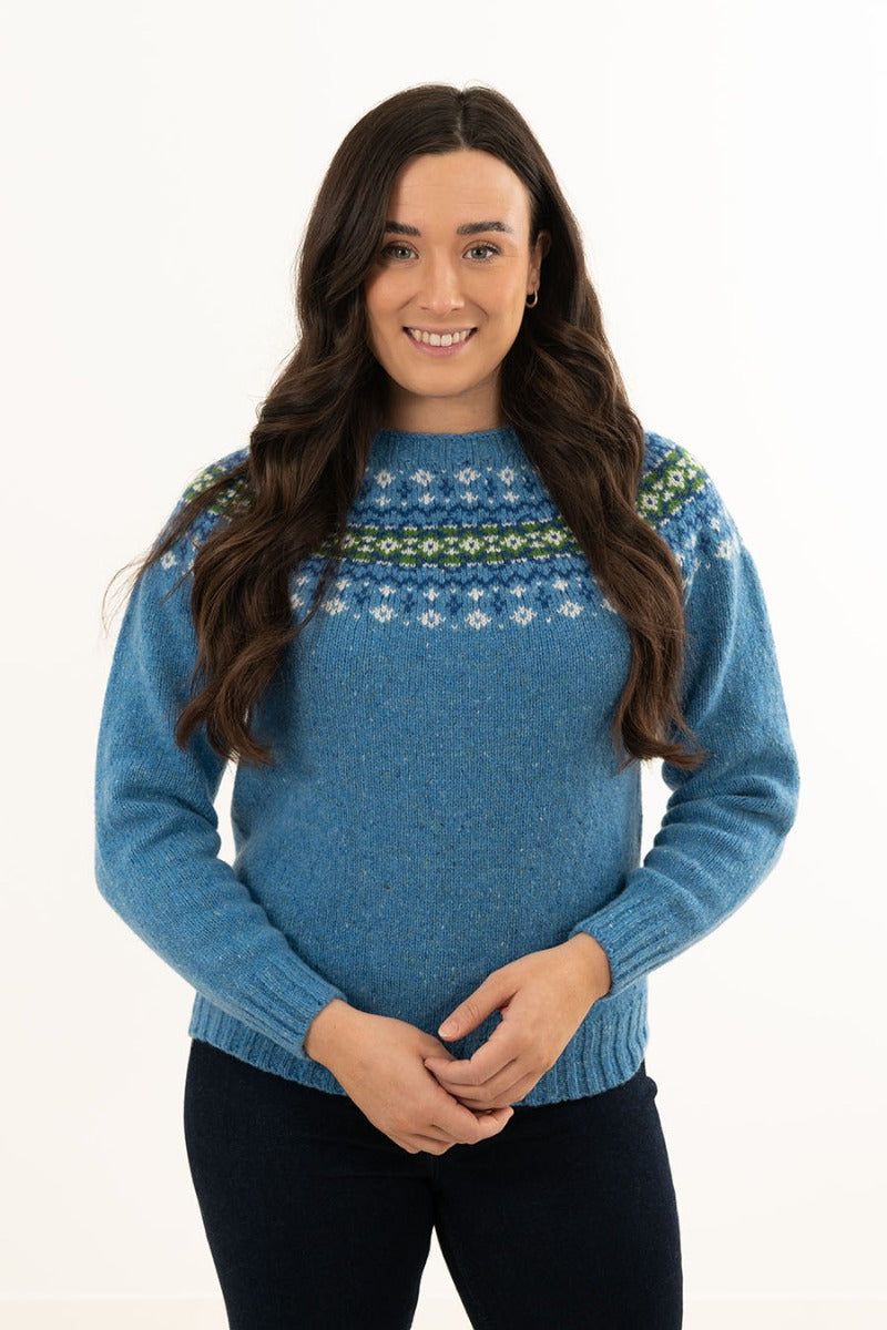 fair isle jumper sweater women croft yoke blue green wool