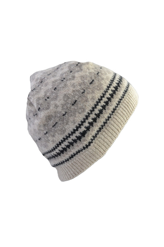 fair isle lambs wool beanie hat linen stockbridge