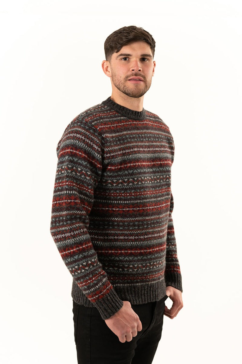fair isle mens jumper sweater wool grey red kinnaird