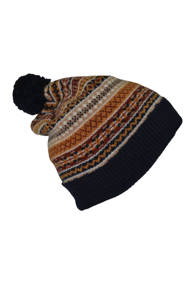 Soft Scottish Lambswool Fairisle ski hat with pom pom in a rich