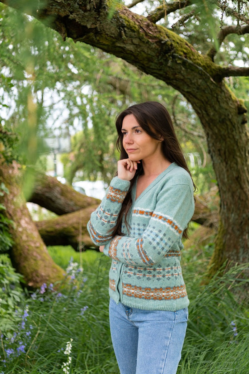 fair isle womens cardigan green v neck pastel craigievar