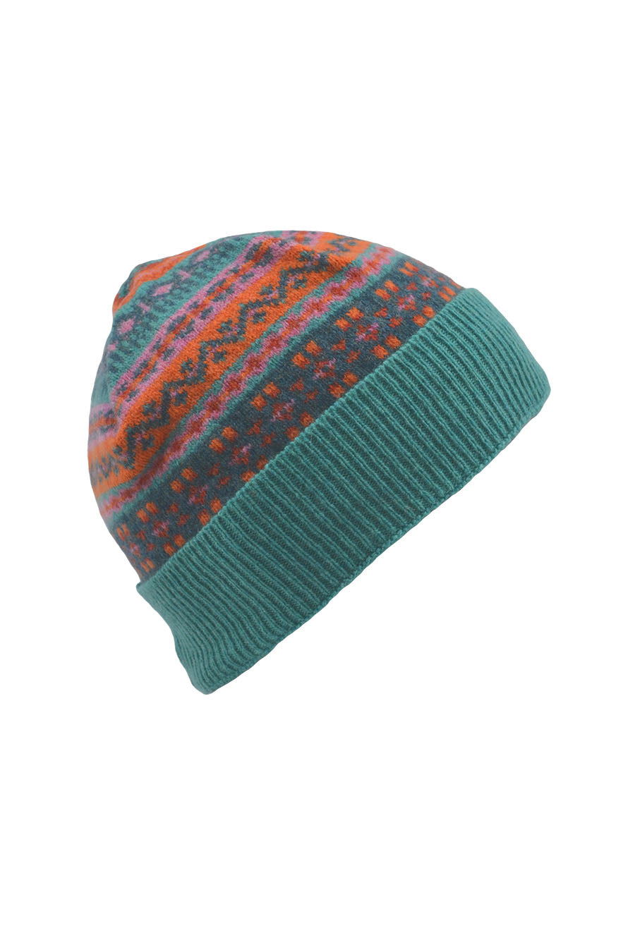 fair isle wool beanie hat aqua orange clyde