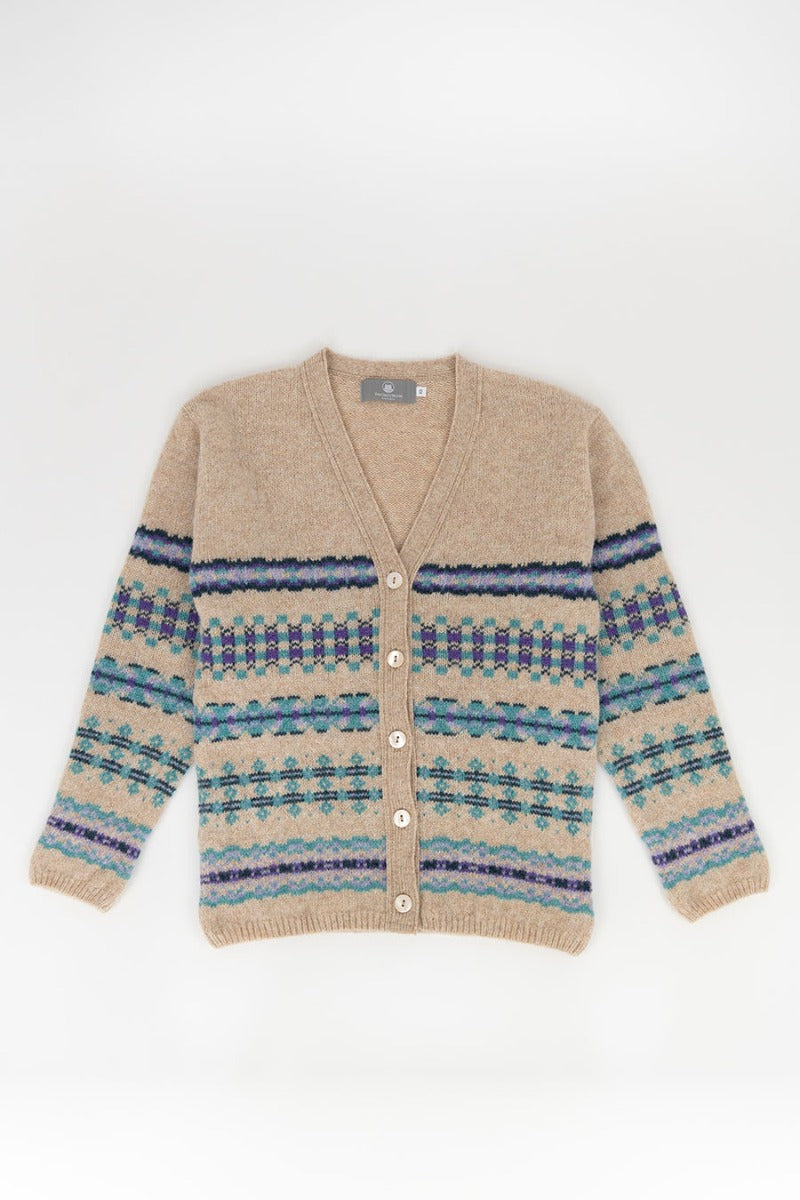 fair isle wool cardigan v neck womens ladies lilac beige wheat