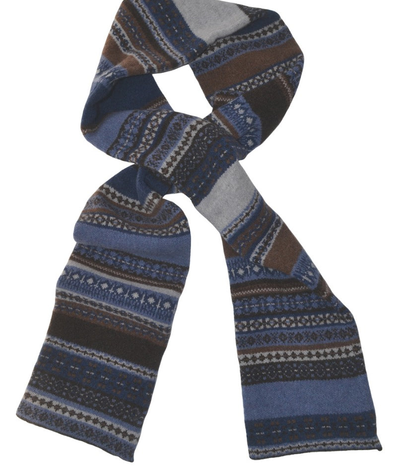 wool fair isle scarf blue brown clyde