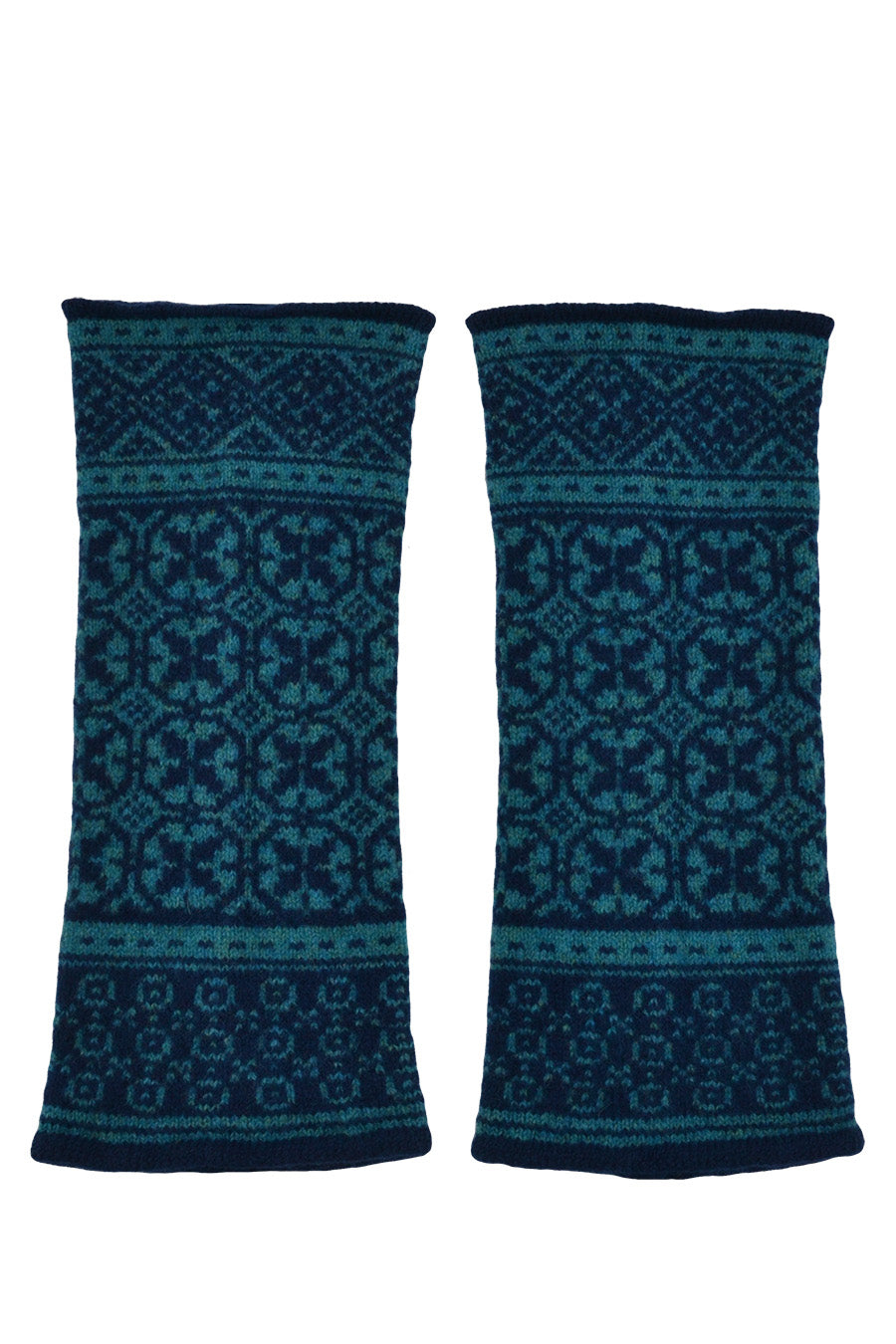 fair isle wrist warmer fingerless gloves teal navy blue rubislaw
