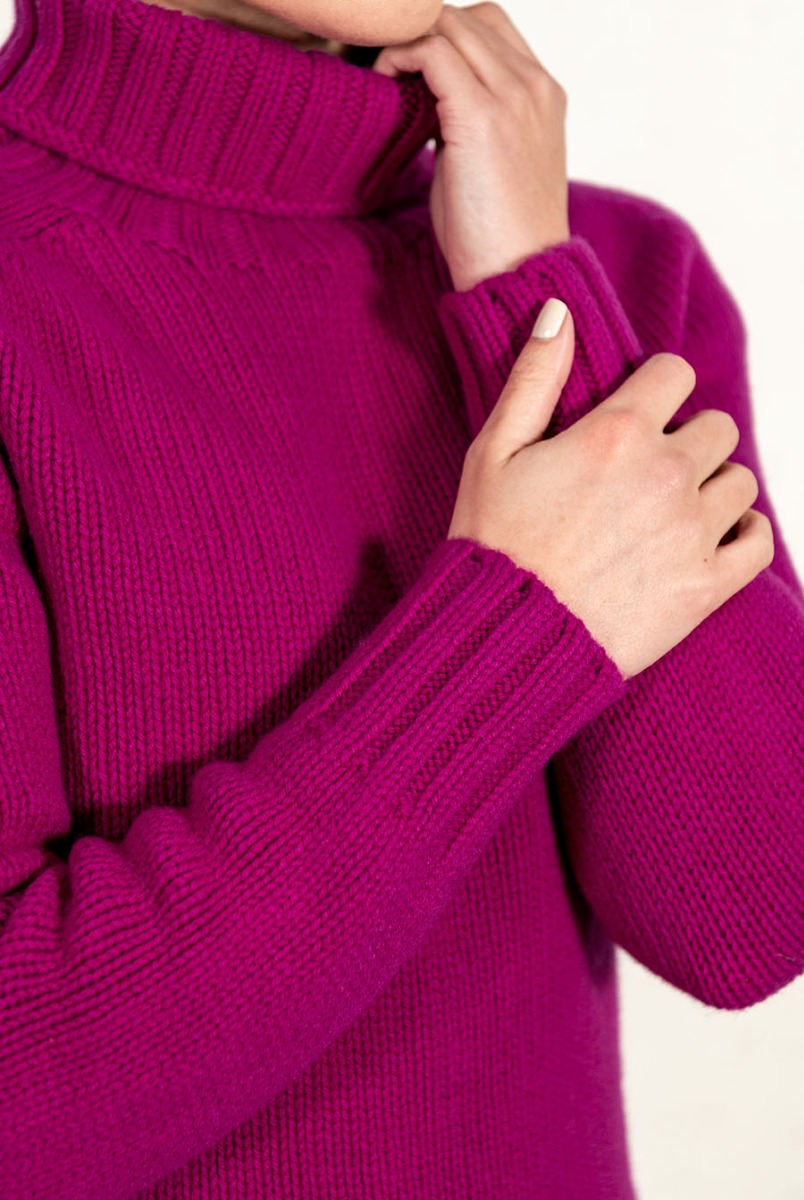 Geelong lambswool fuchsia pink womens polo neck jumper