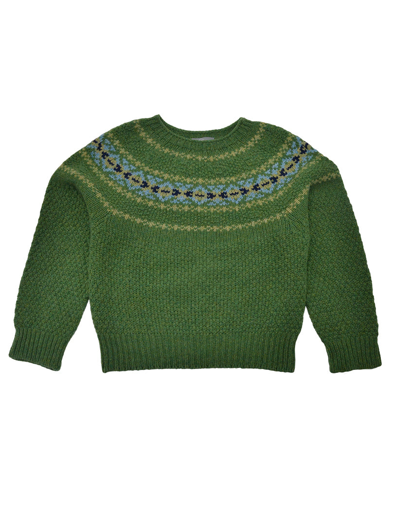 Womens Chunky Etive Yoke Fair Isle Jumper - Green
