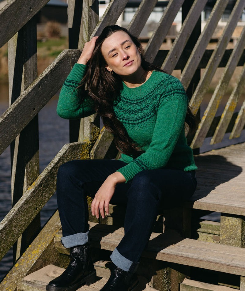 green wool womens fair isle jumper sweater aviemore