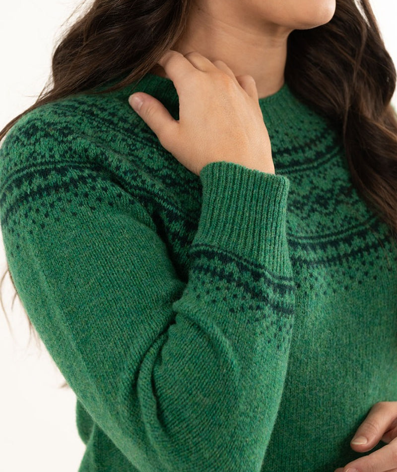 green wool fair isle jumper sweater aviemore yoke womens ladies