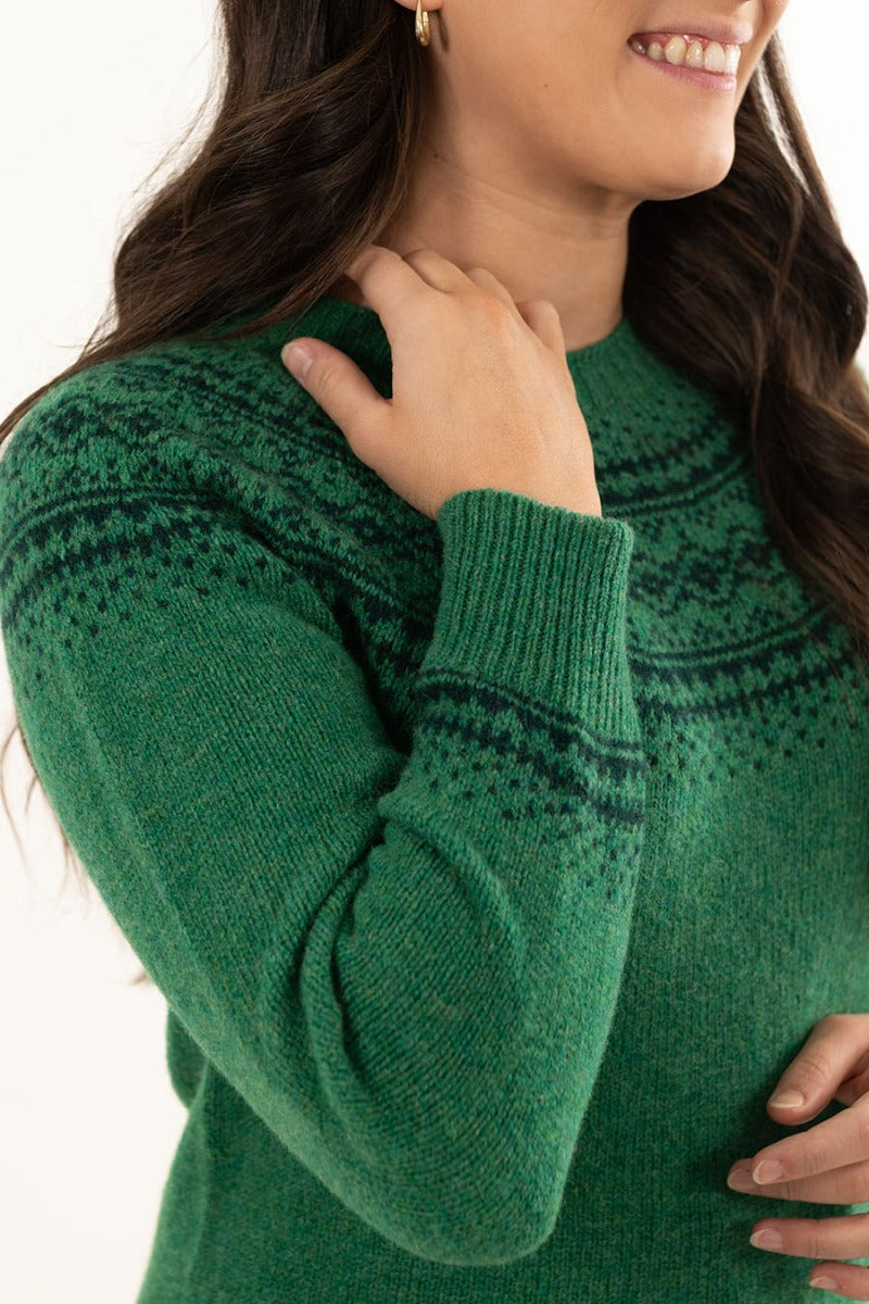 green wool fair isle jumper sweater aviemore yoke womens ladies