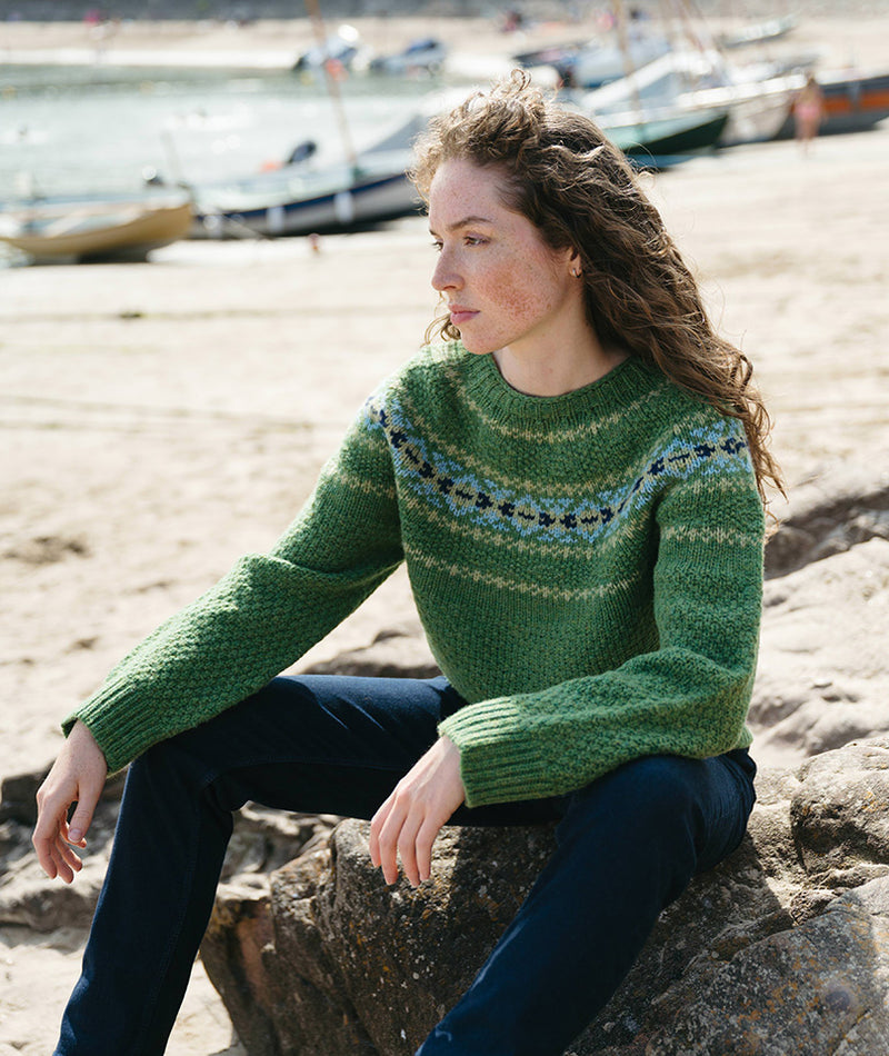 Chunky texture Green wool fair isle jumper