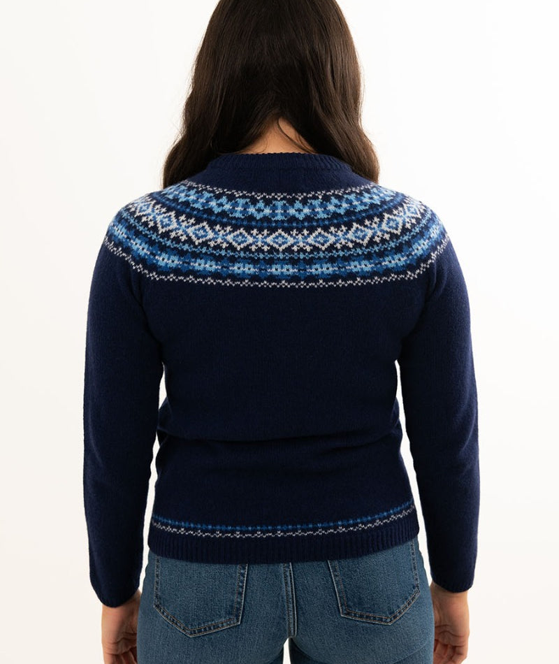 ladies navy blue fair isle jumper sweater soft warm geelong wool