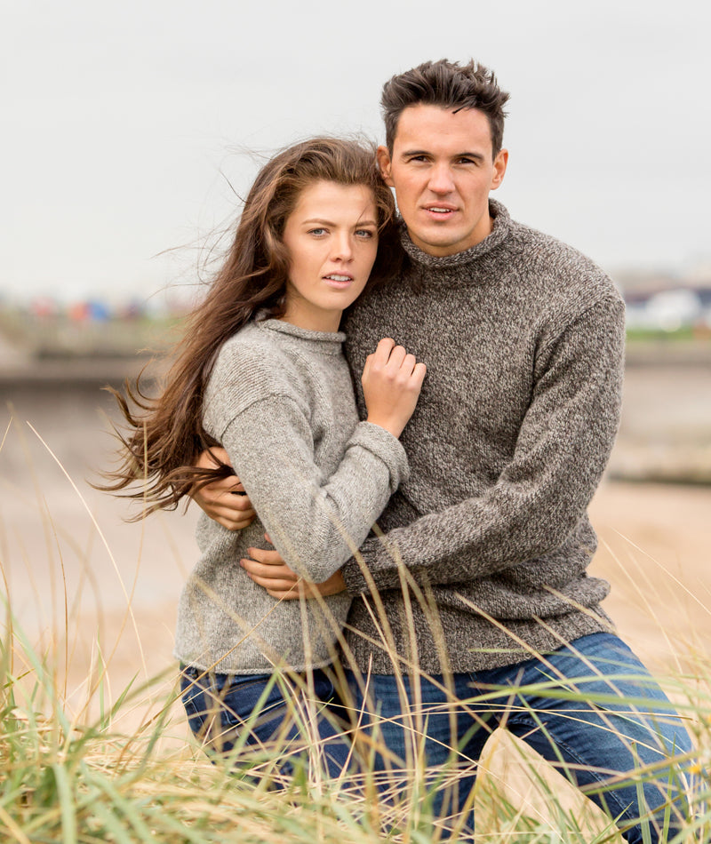 Ladies chunky cuffed jumper natural wool