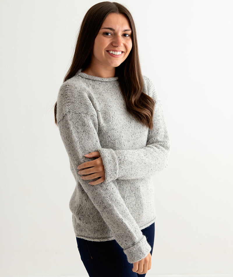 ladies light grey chunky wool sweater jumper cuffed side
