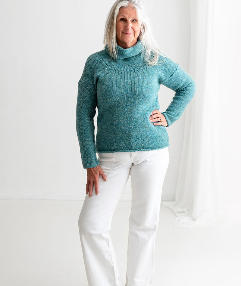 cowl neck wool jumper sweater chunky wool teal aqua