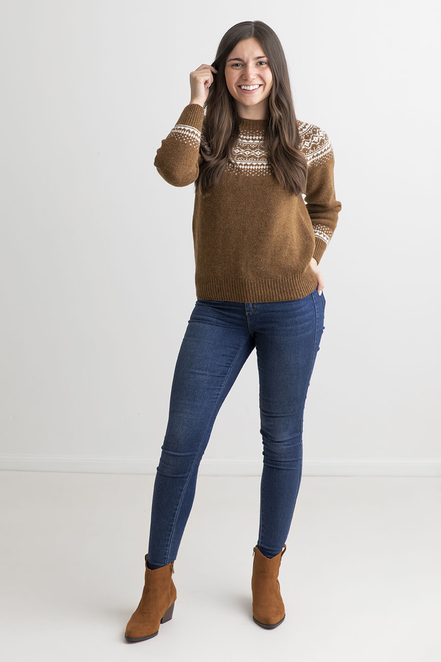 ladies fair isle brown yoke jumper sweater aviemore