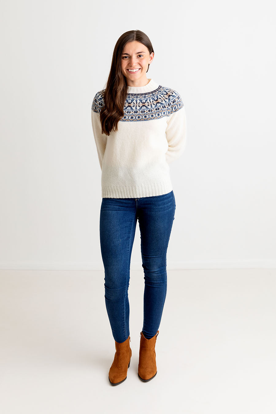 Ladies fair isle sweater jumper cream ivory wool festival yoke