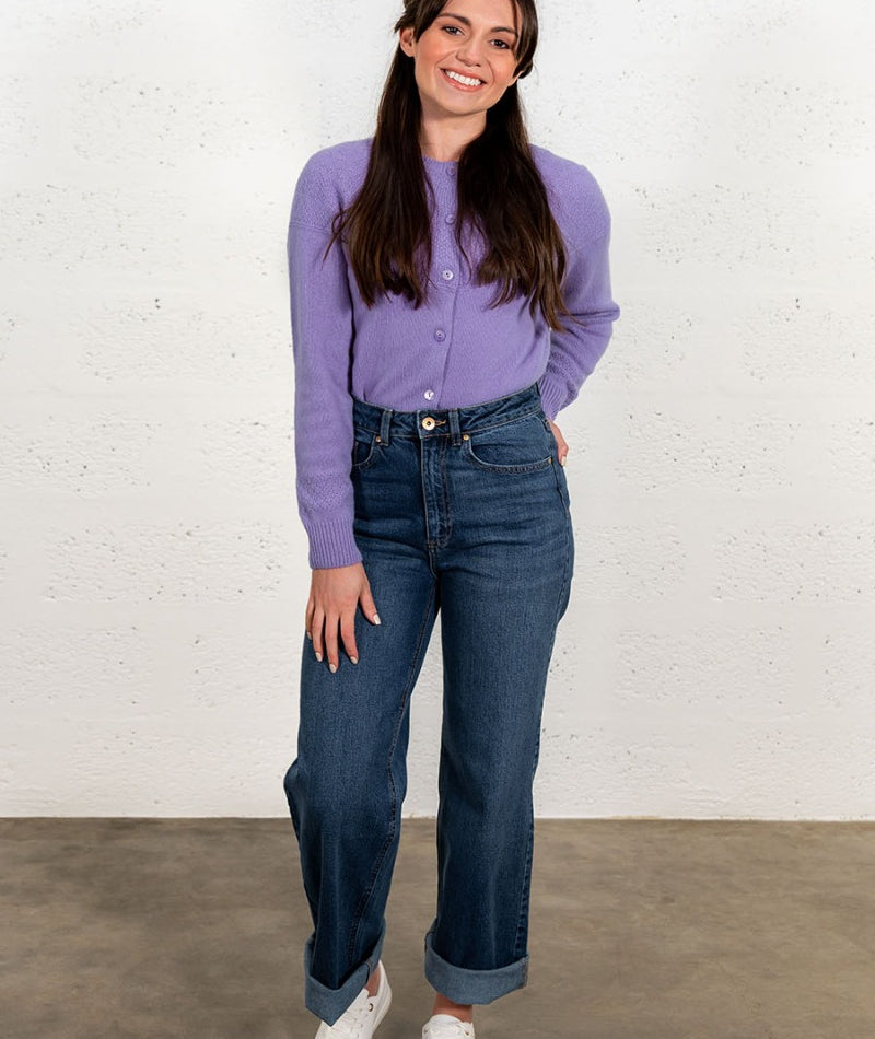 womens lilac lambs wool cardigan gansey purple geelong