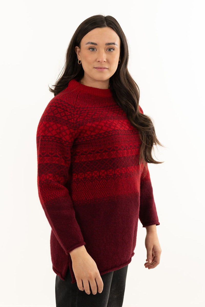 ladies red fairisle jumper lace wool