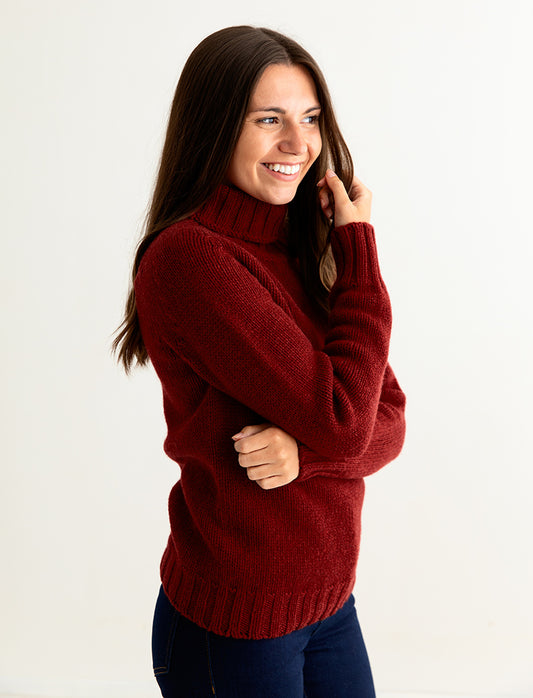 ladies russet red polo neck sweater jumper fine lambs wool geelong