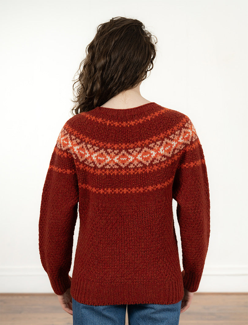 Womens Chunky Etive Yoke Fair Isle Jumper - Russet Red
