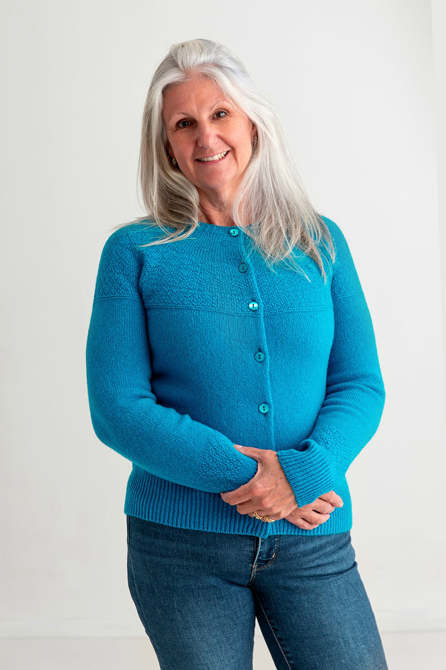 ladies gansey cardigan turquoise wool
