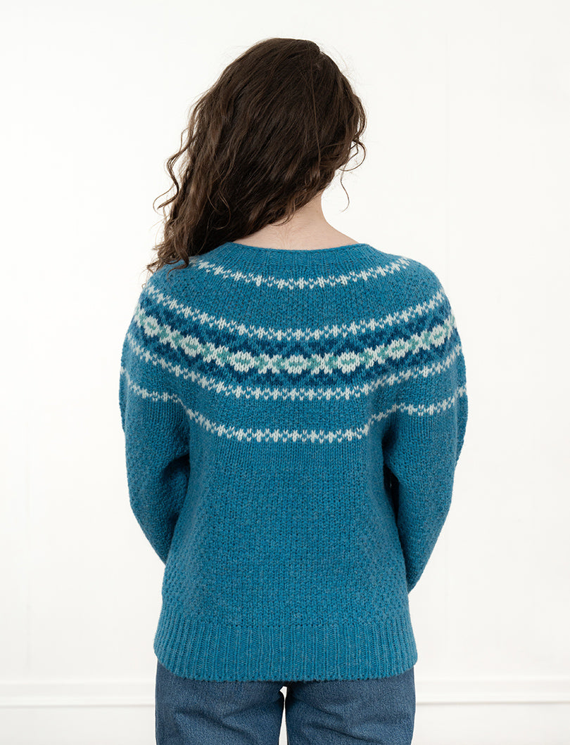 Womens Chunky Etive Yoke Fair Isle Jumper - Turquoise