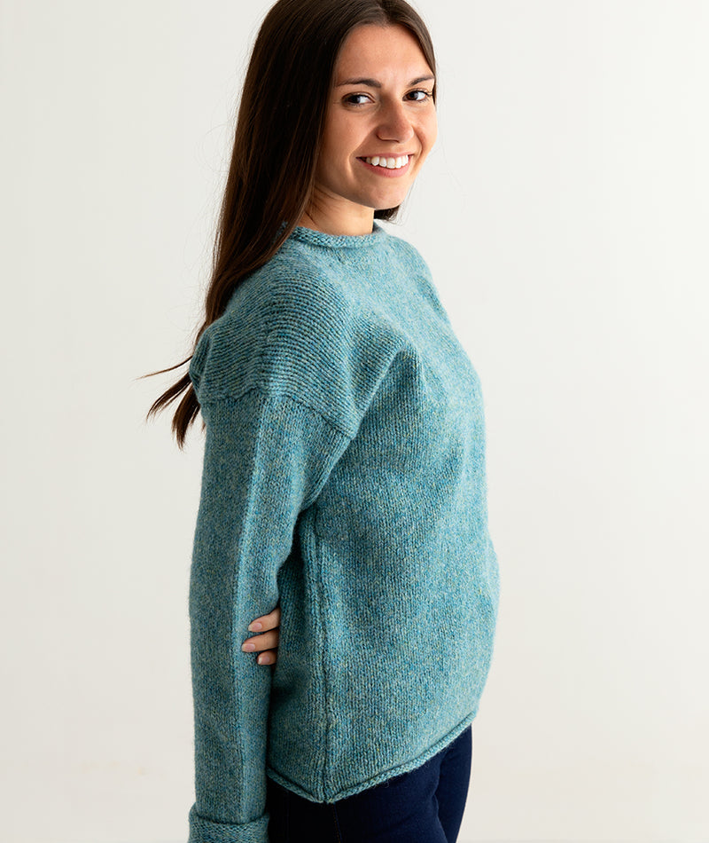 ladies chunky wool jumper sweater light teal side