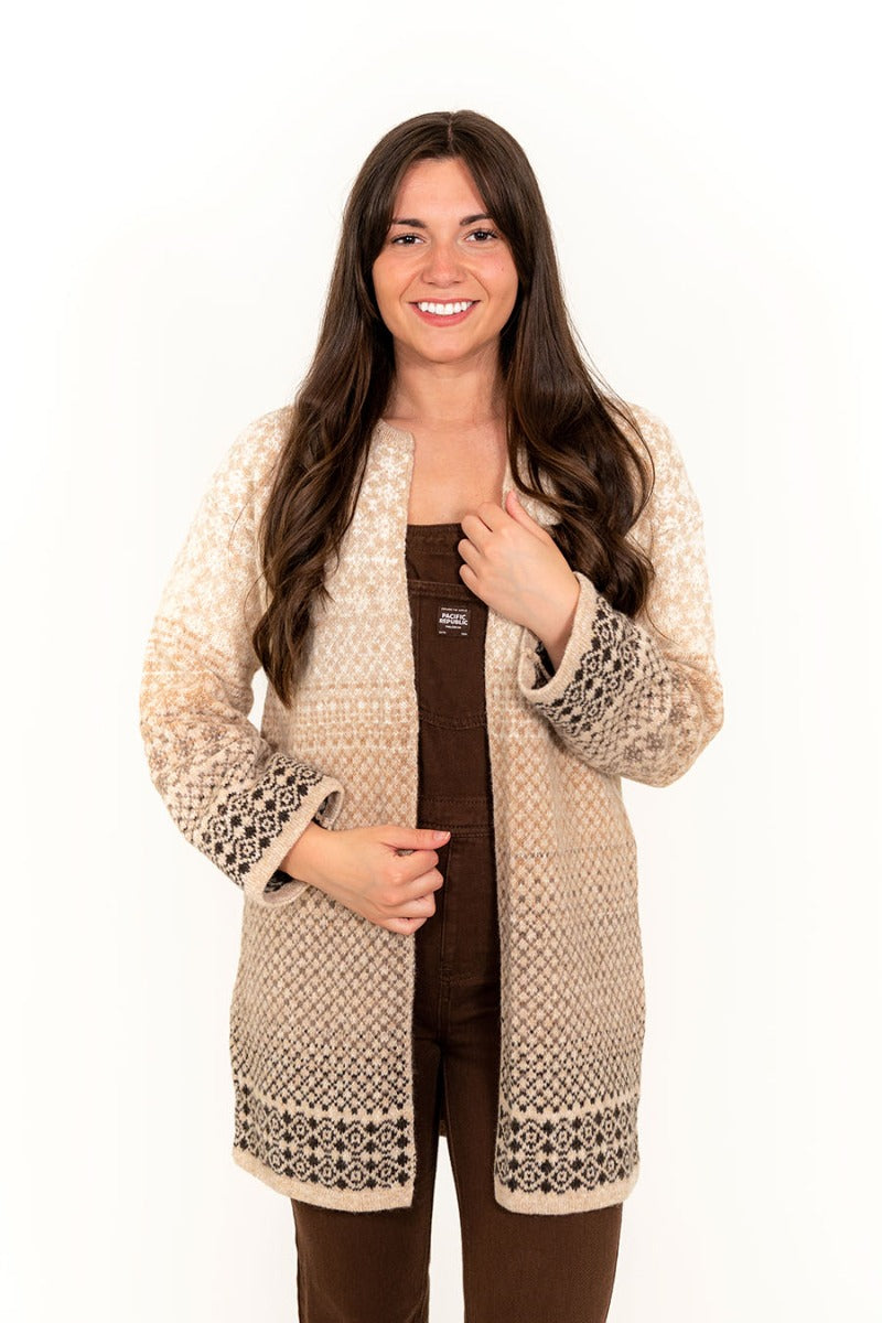 long wool cardigan fair isle cream beige kimono coatigan