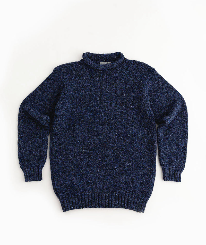 mens blue navy chunky wool roll neck jumper sweater