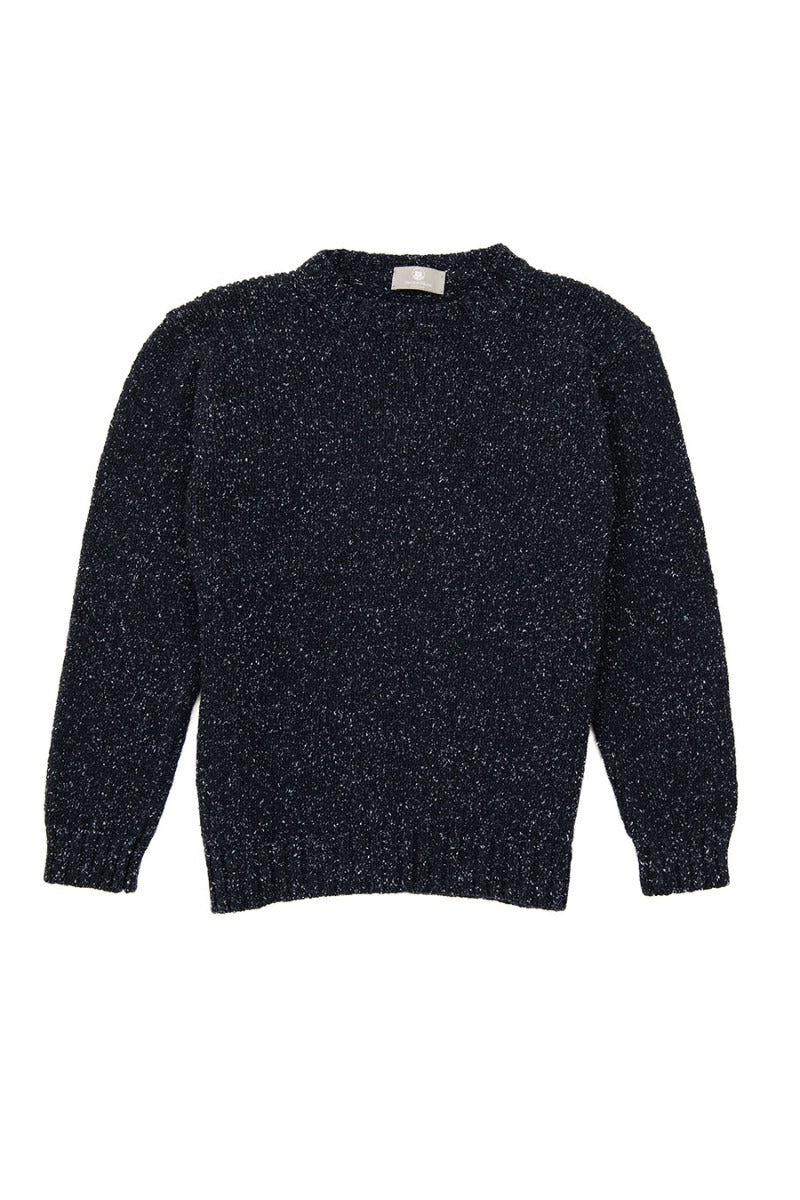 Mens blue fleck wool chunky crew neck jumper