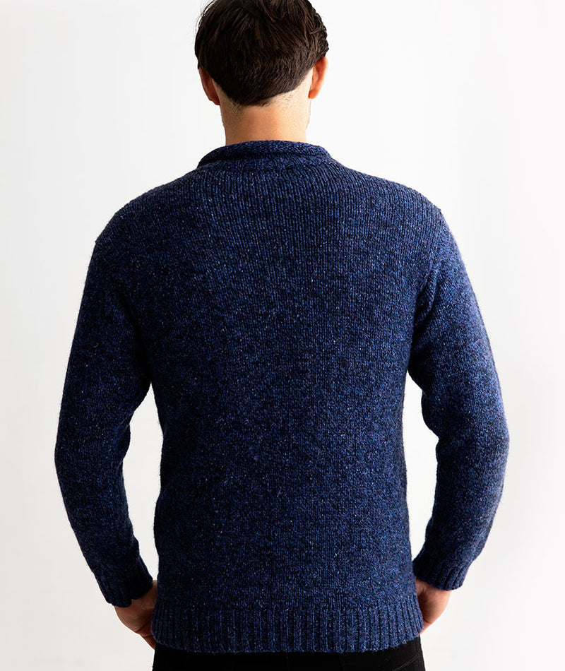 mens blue chunky wool roll neck jumper sweater