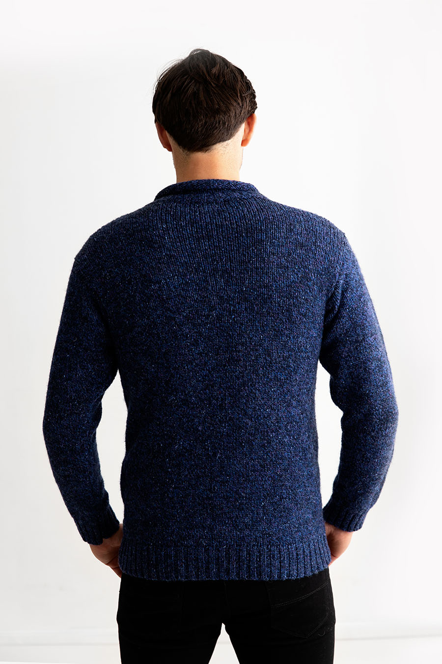 mens blue chunky wool roll neck jumper sweater